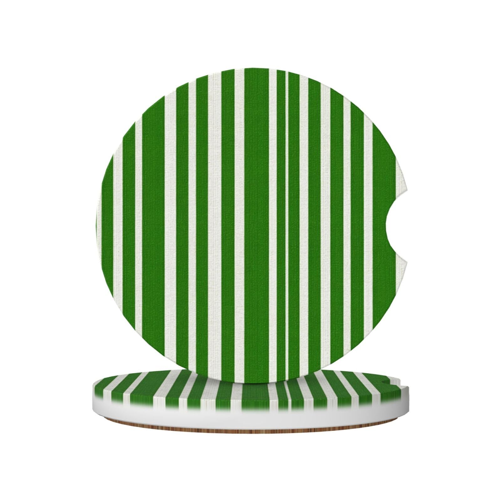 White Green Stripes Ceramic Coasters,2pcs