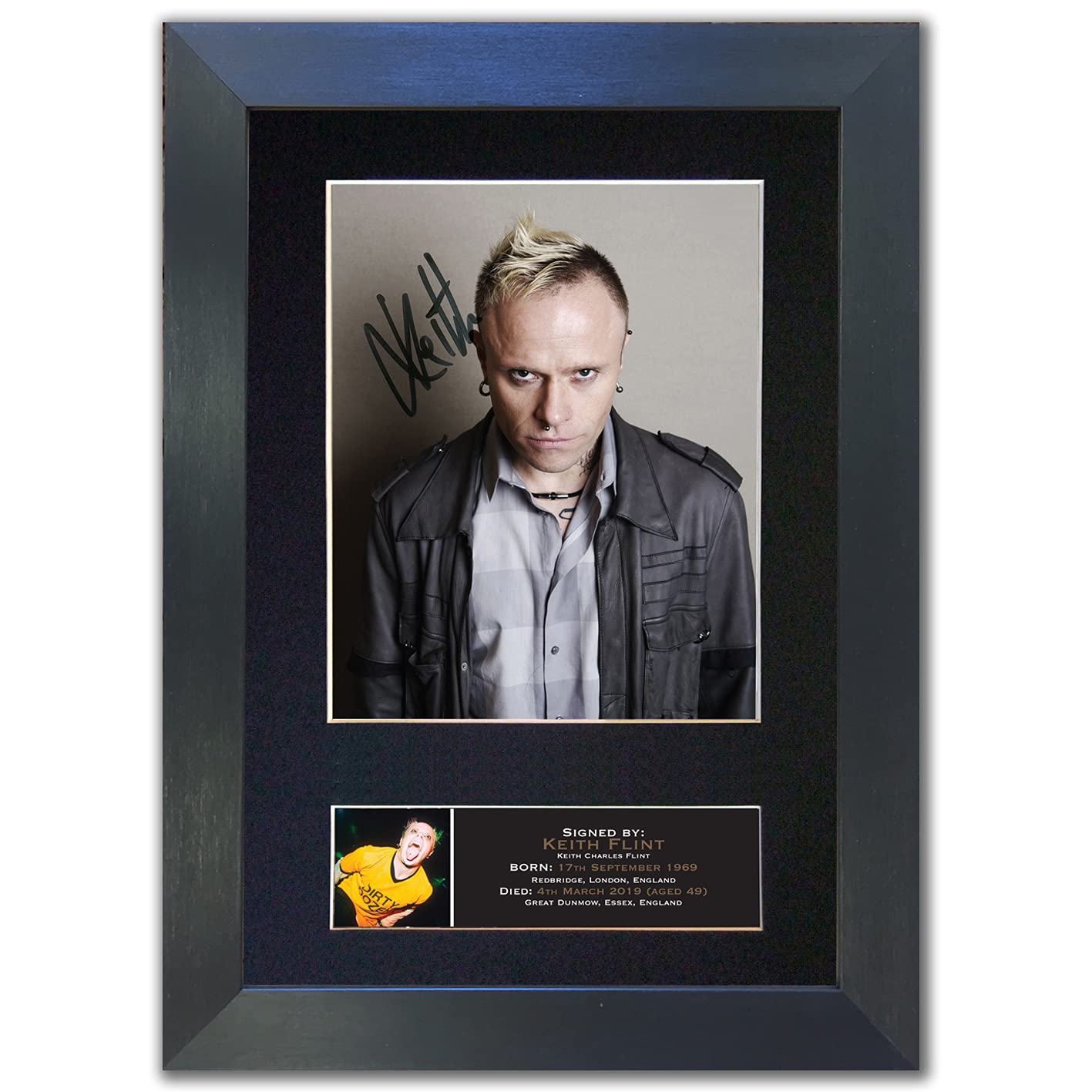 Magenta Manage Gold,Black Keith Flint The Prodigy Signed Reproduction Autograph Mounted Photo Black Frame Print A4#779
