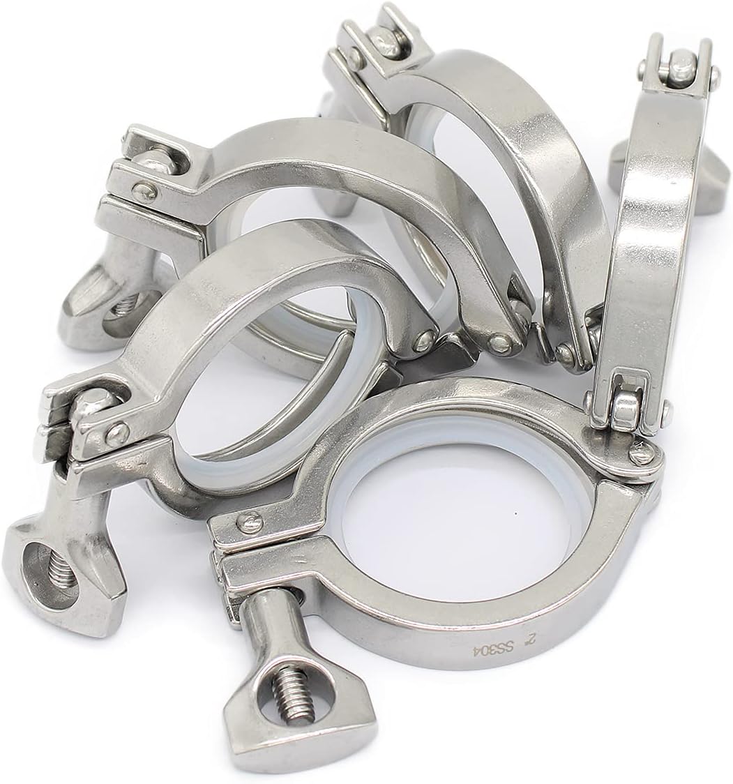 QiiMii 13MHHM Stainless Steel 304 Single Pin Heavy Duty Tri Clamp with Wing Nut for Ferrule TC 2"(5 Pack) (2 Inch)