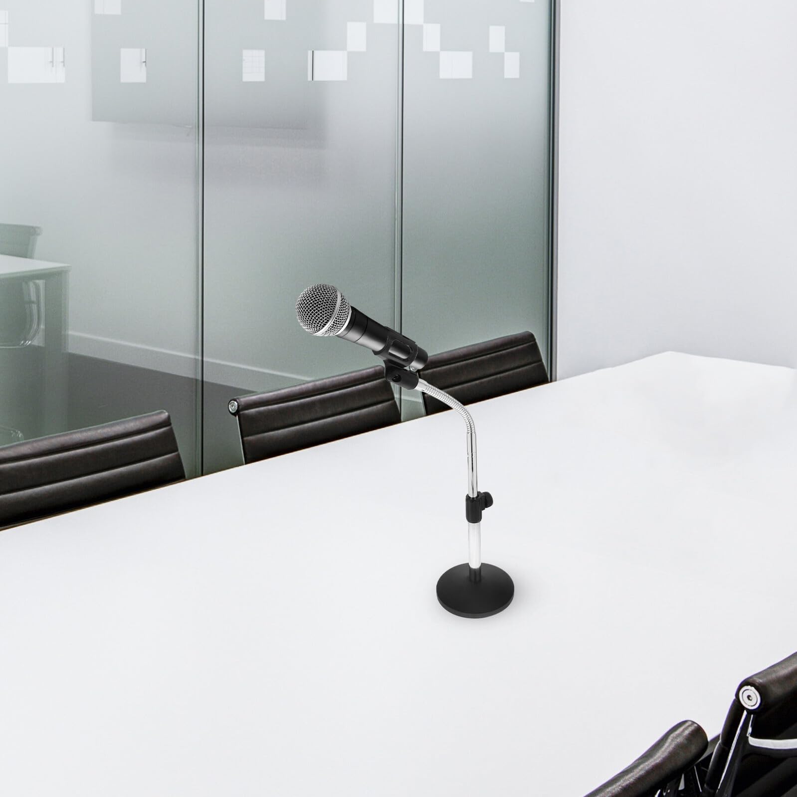 Levemolo Supporto Tavolo Microfono Regolabile con Base Pesante Asta Microfono da Tavolo in Ferro per Meeting e Live Broadcast Stand Mic Desk con Clip Design Elegante Argento
