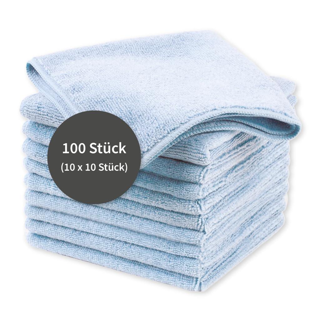 FRANZ MENSCH 100 Stück Mikrofasertücher, 40 x 40 cm, blau | Hygoclean, Polyester/Polyamid, Reinigungstücher, Putztücher, saugstark, fusselfrei, streifenfreie Reinigung, langlebig