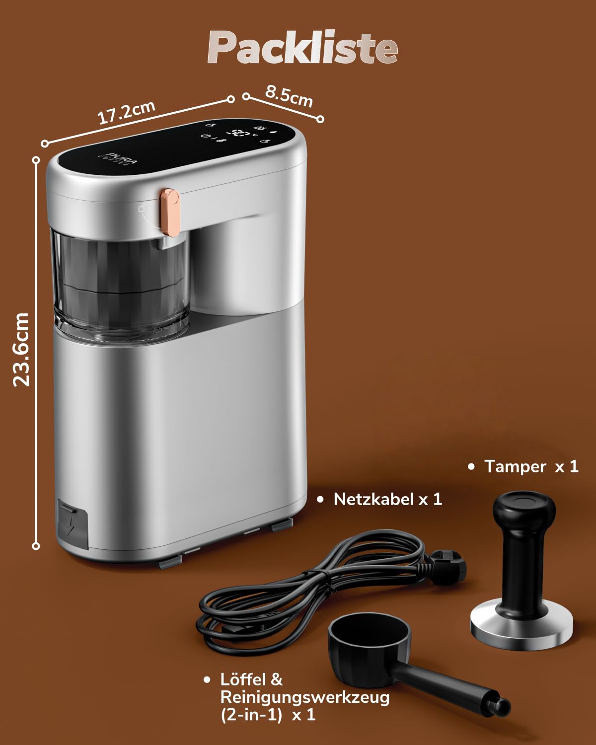 Kompakte Espressomaschine 20Bar Touchscreen einstellbare Temperatur 85-95°C tragbare Akku Kaffeemaschine für Camping