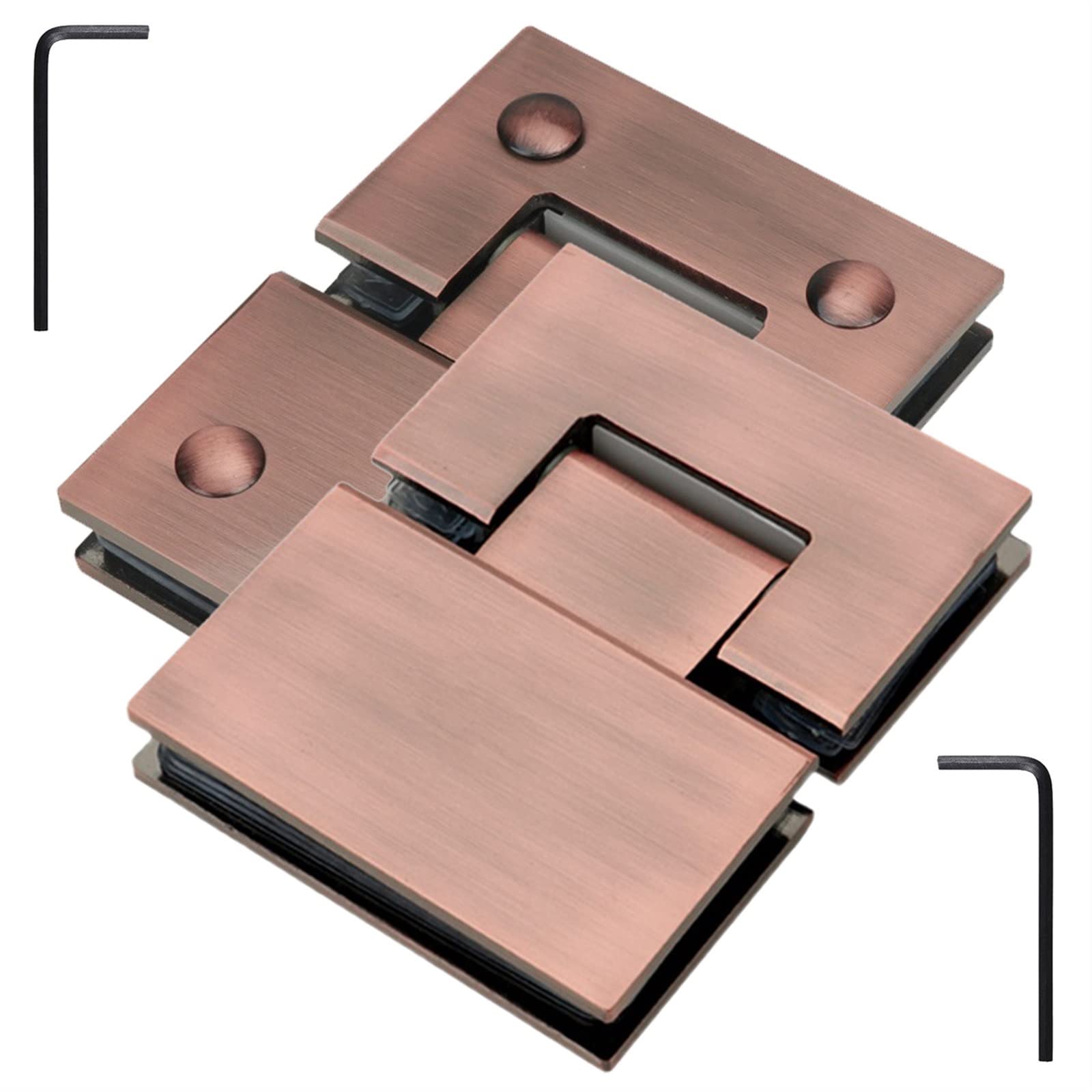 AUNANGLJSCS 2Pcs 201 Stainless Steel Glass Door Hinge, Red Bronze Brushed 180° Two-Way Bathroom Clip, 8-12mm Frameless Shower