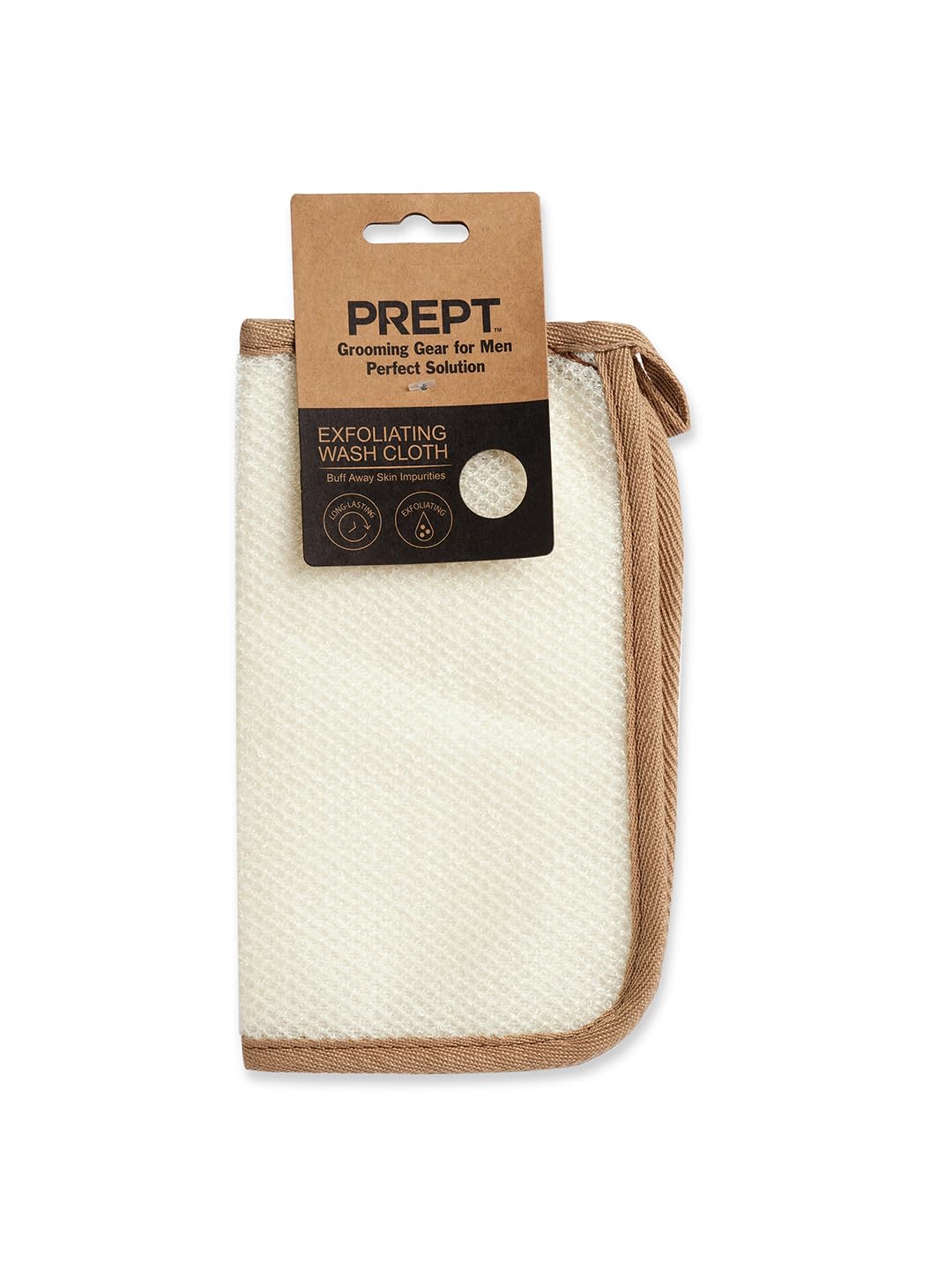 Exfoliating Wash Cloth for Men, Grooming Gear, White with Tan Trim-picture-10