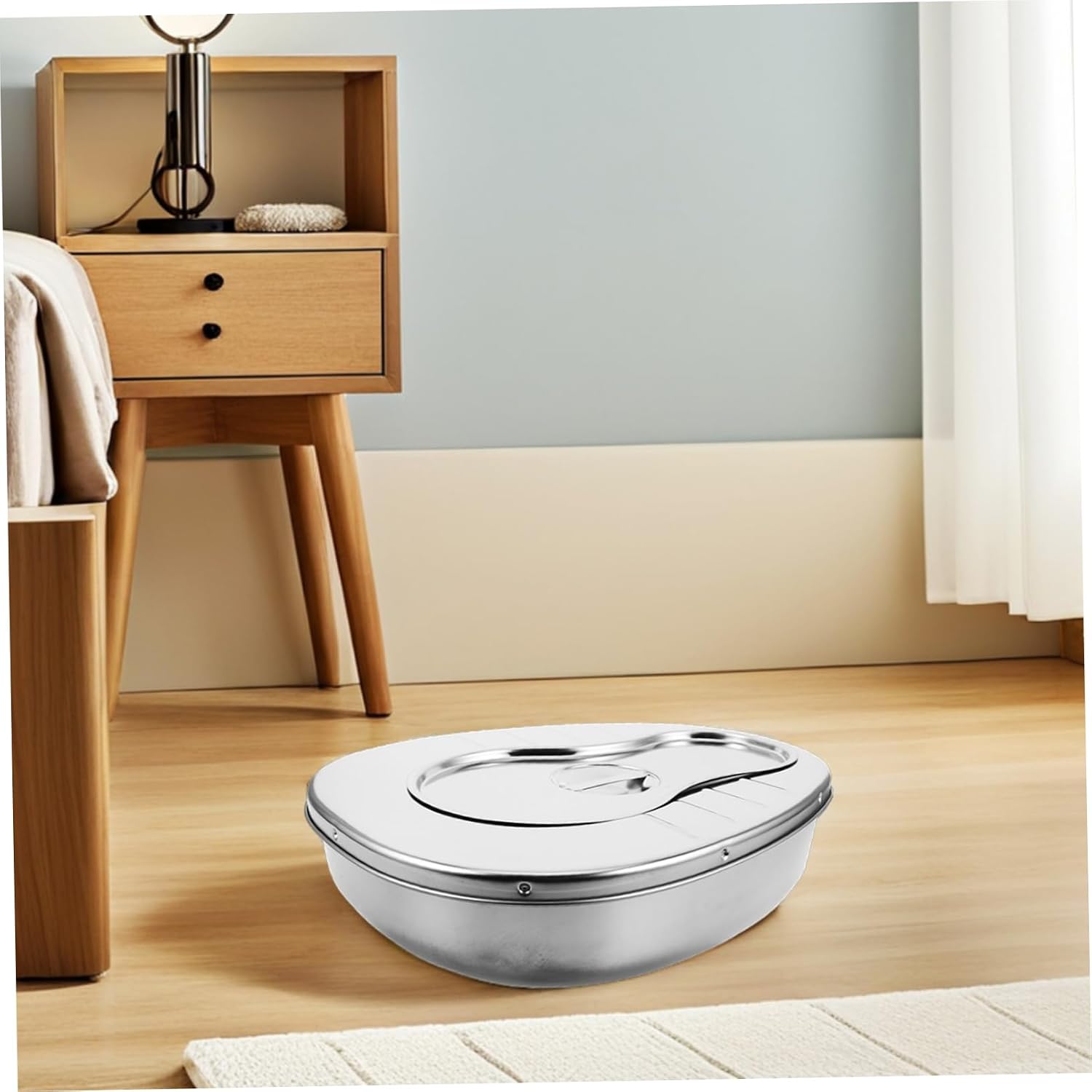 Baluue Stainless Steel Bedpan Lid for Bedridden Adults Large Capacity Commode Bucket for Elderly Care Portable Toilet for Home and Hospital Use