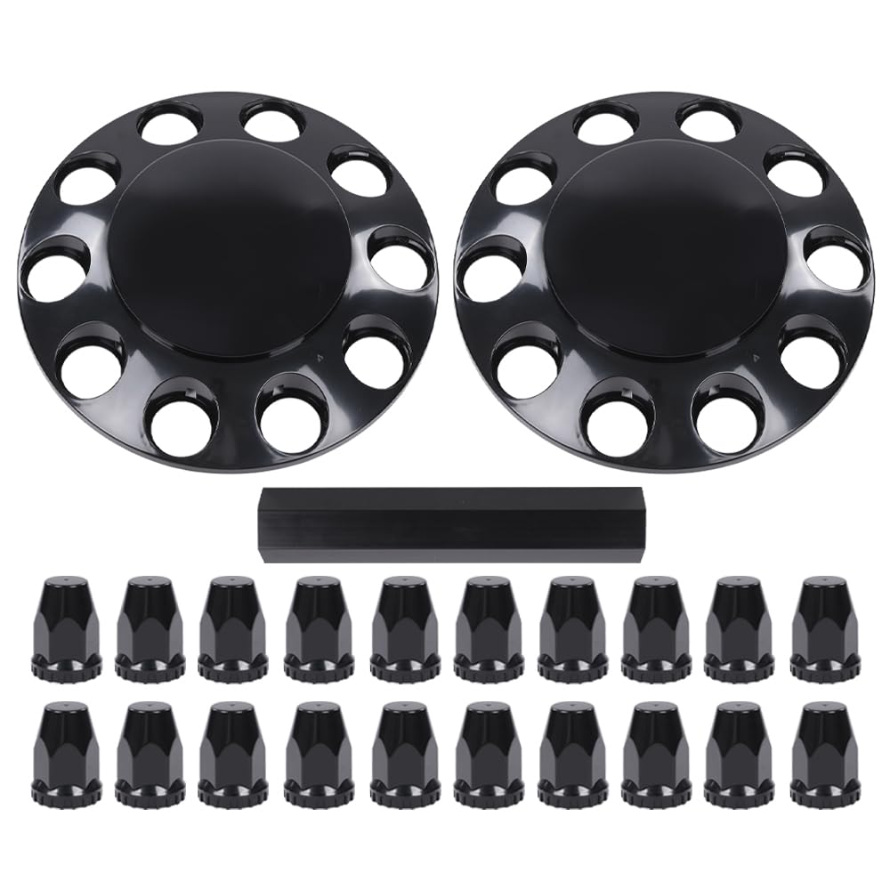 G-PLUS Pair Glossy Black Front Wheel Covers Hub Axle Semi Compatible with Most of 10 Holes 20
