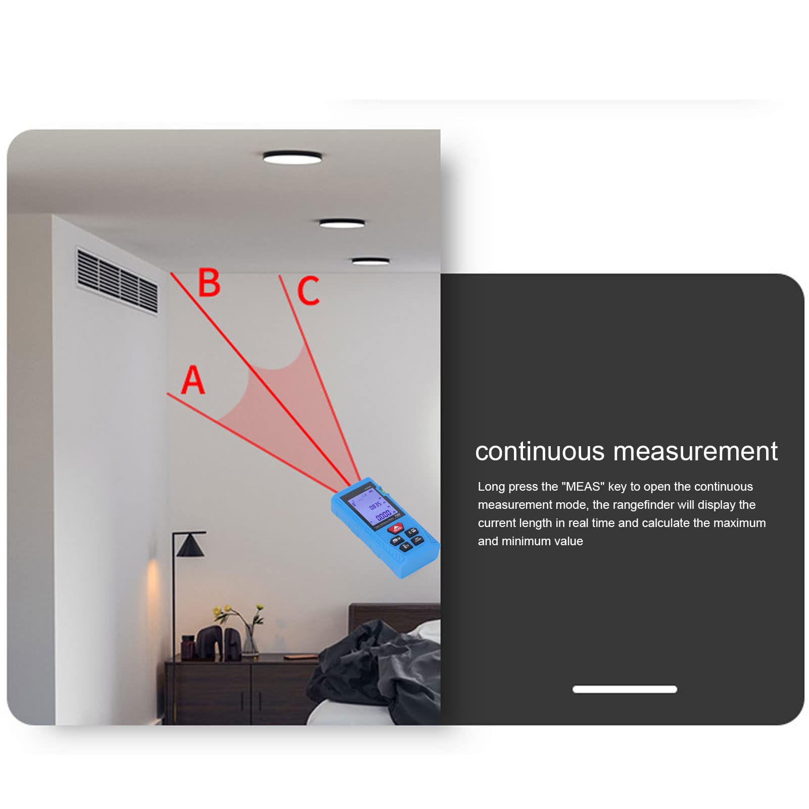 Socobeta Medidor de Distancia Láser Dispositivo de Medición Láser Telémetro con Gran Almacenamiento 99 Conjuntos de Datos para Construcción de Detección de Distancia