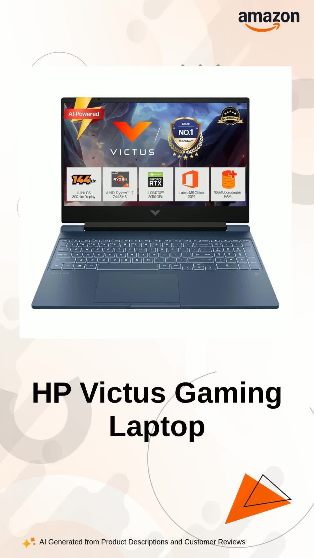 HP Smartchoice Victus, AMD Ryzen 7 7445HS, 6GB RTX 3050, 16GB DDR5