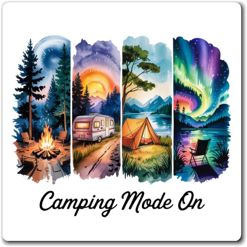 Camping Magnets, Adventure Decor, RV Lover Gift, Nature Enthusiast Magnet, Outdoor Family Fun, Camping Mode On, Watercolor