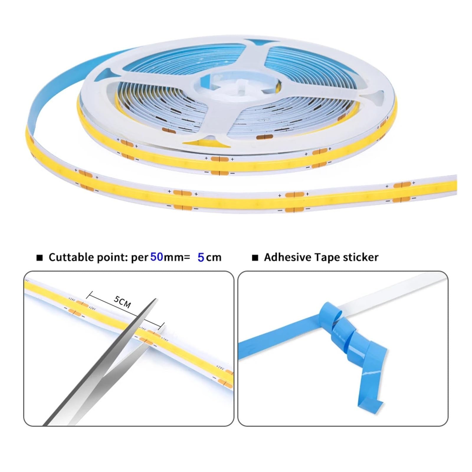 Tira LED COB de 24 V con enchufe múltiple y atenuador táctil, cinta adhesiva for iluminación de gabinetes de cocina, 1-6 piezas(Neutral White,5X COB STRIP LIGHT_5M_EU POWER PLUG)