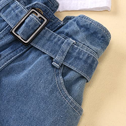 Lykmera Camiseta feminina de renda com babados e manga mosca para meninas, casual, jeans, shorts par