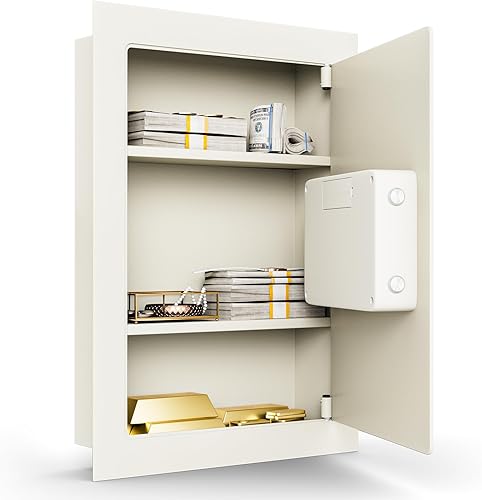 Miniatura 9 de Giantex Caja de seguridad oculta de pared electrónica, Gabinete de seguridad plano electrónico de pared incorporado (blanco)