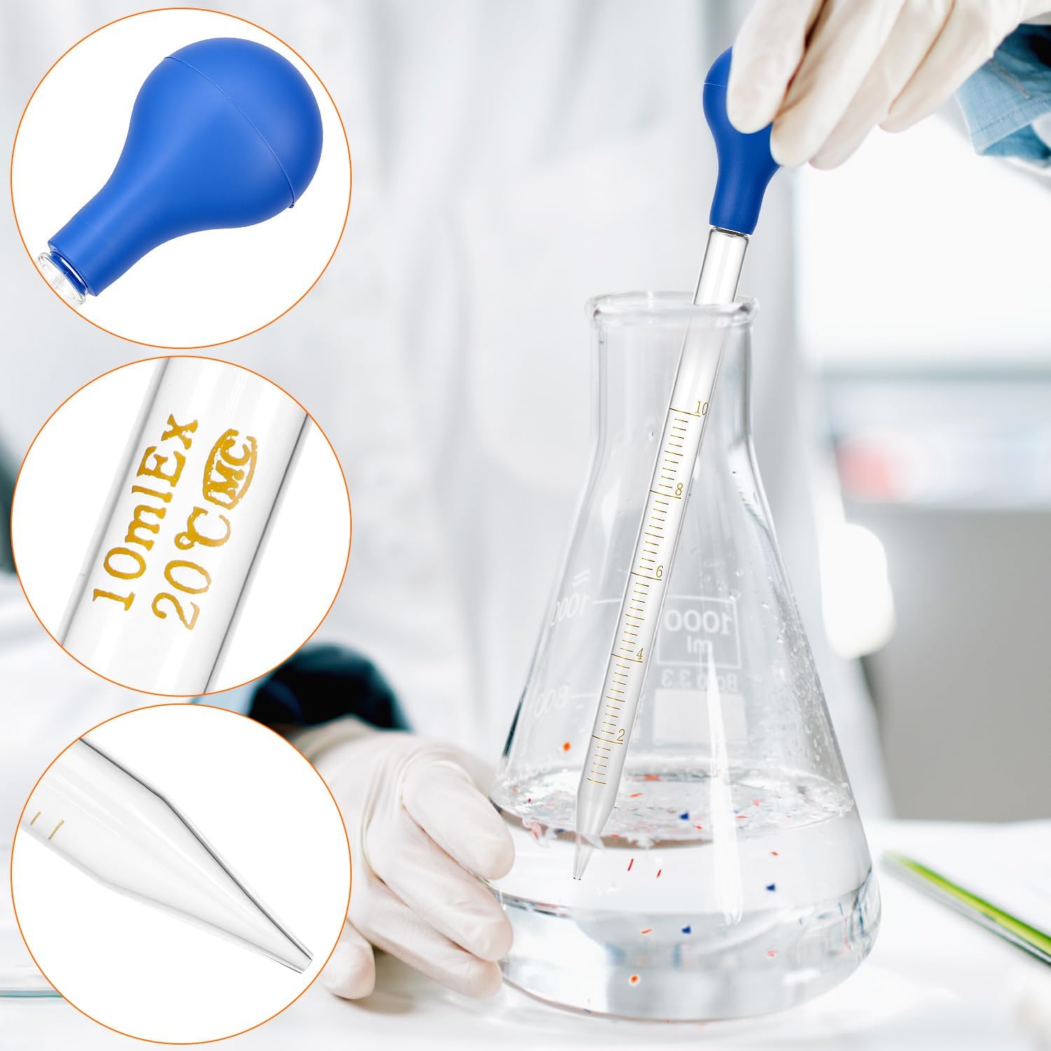 QWORK Glass Droppers Pipettes Graduated Lab Dropper Set, 10 ml Capacity with Large Rubber Caps Glass Liquid Pipette