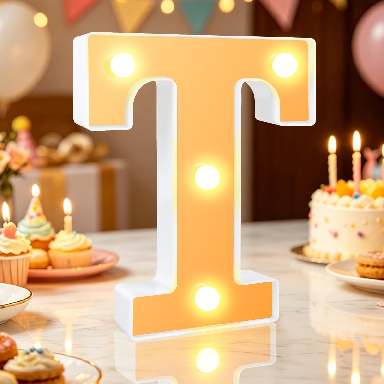 Light up Letter, Letter Light T, Warm White Led Letters, Gold-mirrored, Gifts for Girls Women Party Birthday Decor (gold-letter T)