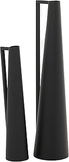 CosmoLiving by Cosmopolitan Metal Decorative Vase Slim Cone Centerpiece Vases with Handles, Set of 2 Flower Vases for Home Decoration 22", 17"H, Black