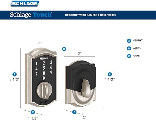 Miniatura 3 de Schlage BE375 CAM 619 Touch Camelot - Cerrojo de seguridad, cerradura electrónica de entrada sin llave, níquel satinado y perilla de puerta