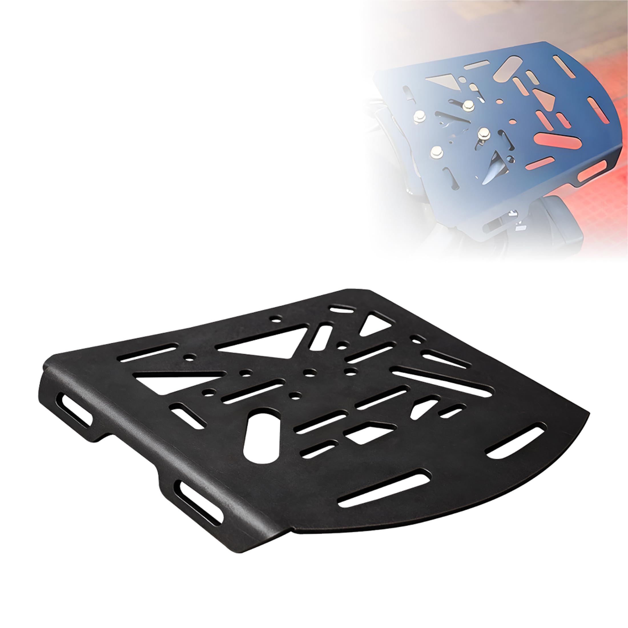 OBEROI'S TRADERS Bike Rear Luggage Carrier Plate | Metal Back Rack Mount for Top Box & Bags | Carrier Bracket with Unique Design Universal Fit for Motorcycle and Scooters (Black)-picture-29
