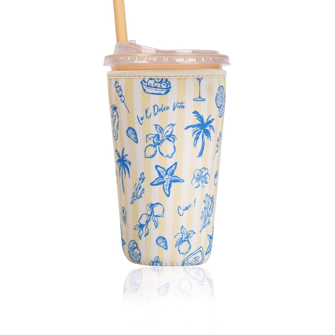 Reusable Insulated Sleeve for Iced Coffee Cup, Coffee Neoprene Sleeve for Cold &amp; Hot Drinks, Beverage Holder for Iced Coffee (Coastal Blue, Large: 32oz)