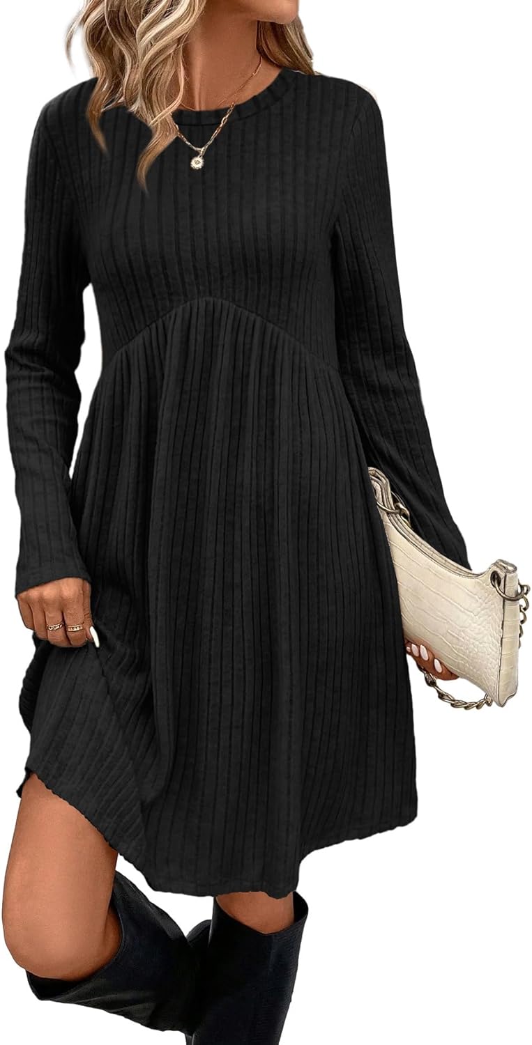 OFEEFAN Long Sleeve Dress for Women Crew Neck Empire Waist Tunic Dress with Pockets OFEEFAN Long Sleeve Dress for Women Crew Neck Empire Waist Tunic Dress with Pockets
