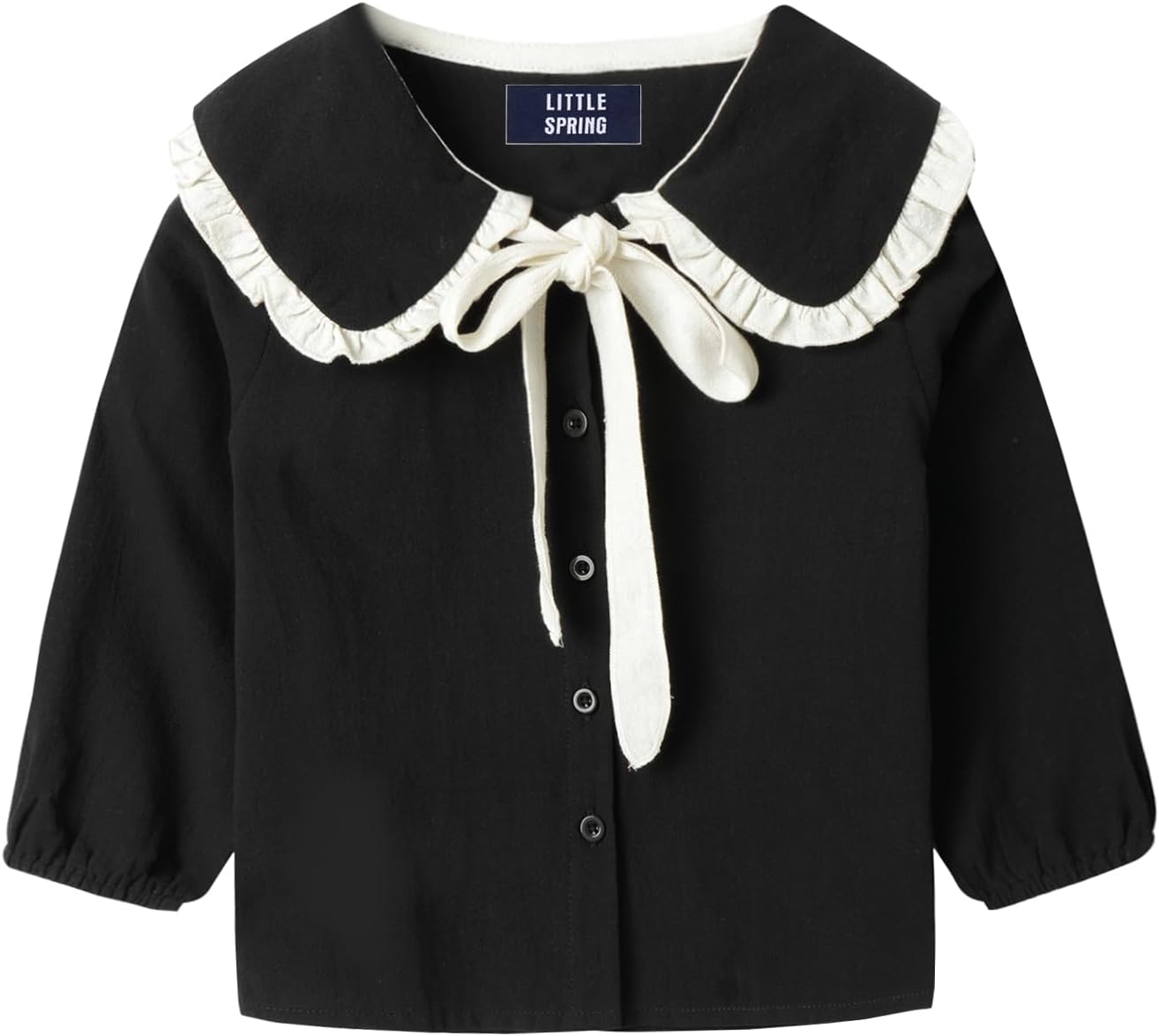 LittleSpring Girls Button Down Shirt with Peter Pan Collar Tie Bow Blouse