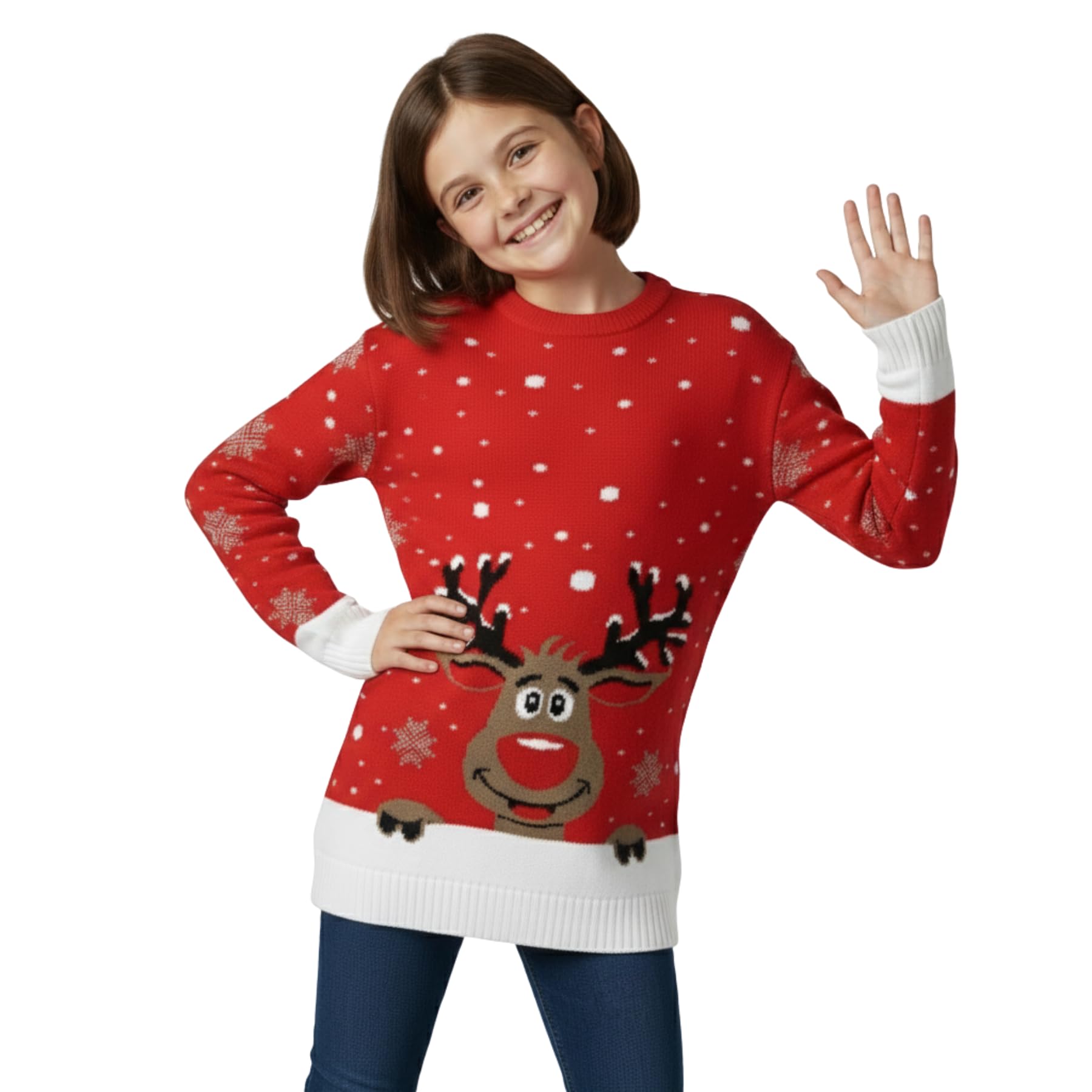 janisramone Maglione natalizio per bambini, motivo renna, maglione natalizio per ragazze, a maniche lunghe, divertente, unisex, a girocollo, maglione natalizio nero rosso, età 3-13 anni