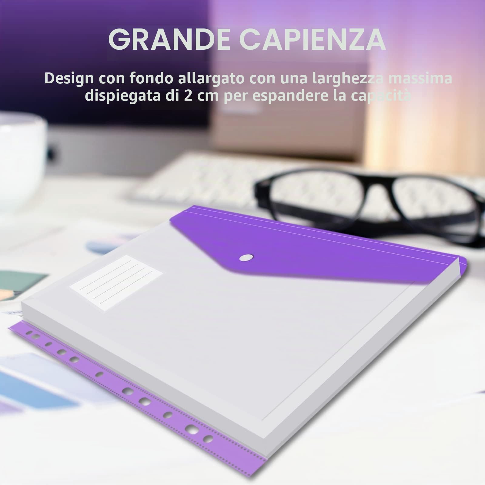 Ansook 14 Pezzi A4 Tasche Espandibili, Portafogli e Cartelle in Plastica, Custodia Transparente A4 con Bottoni Automatici ed Etichette, 7 Colori