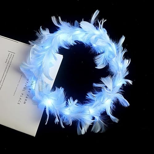 Miniatura 4 de Diadema con corona de plumas LED, diadema con halo de ángel iluminada para niñas y mujeres, cosplay, Halloween, vacaciones (azul)