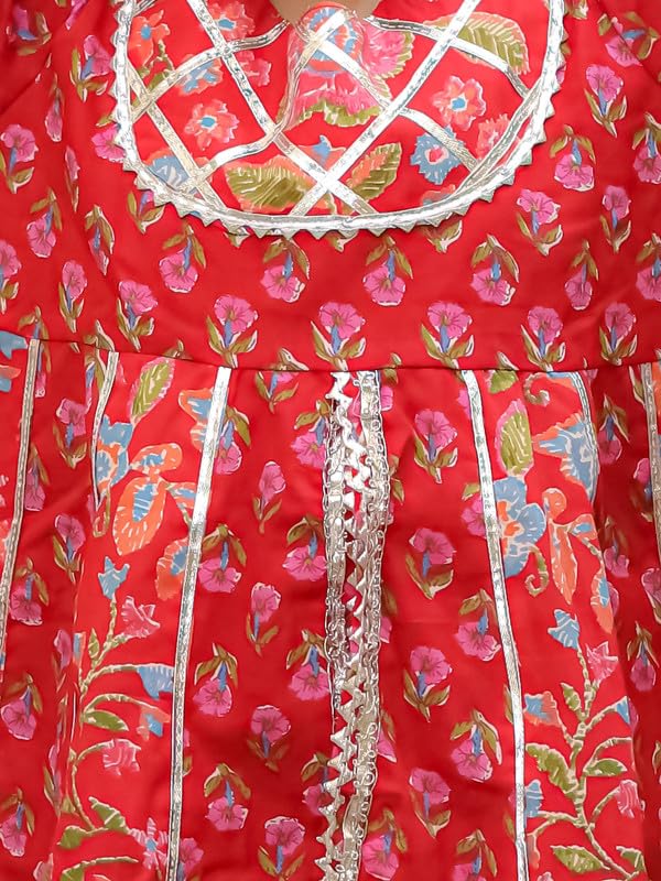Image of superminis Girls Cotton Floral Printed Gotta Work 3 /4 Sleeves Flared Design Kurti & Sharara Set