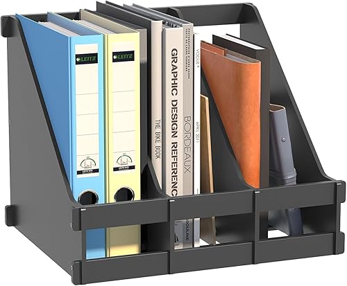 Organizador de bambú para revistas, organizador de archivos de escritorio, 3 compartimentos, divisores verticales de archivos, marcos para archivos,