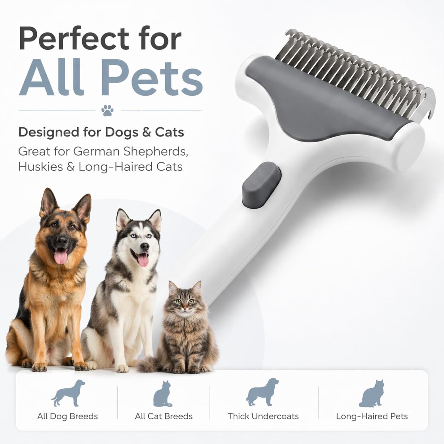 Undercoat Shedding Brush for Dogs & Cats – Professional Deshedding & Dematting Tool – Grooming Comb for Long Hair, German Shepherds & All Pets​