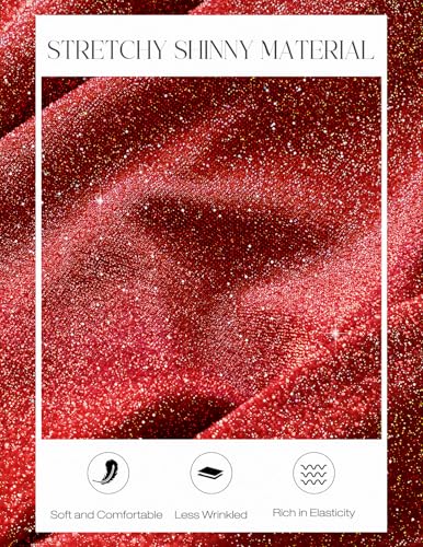 DRESSTELLS Cocktail Party Dresses for Women Formal Wedding Guest Sequin Sparkly Prom Gala Evening Gown Glitter Red 2XL
