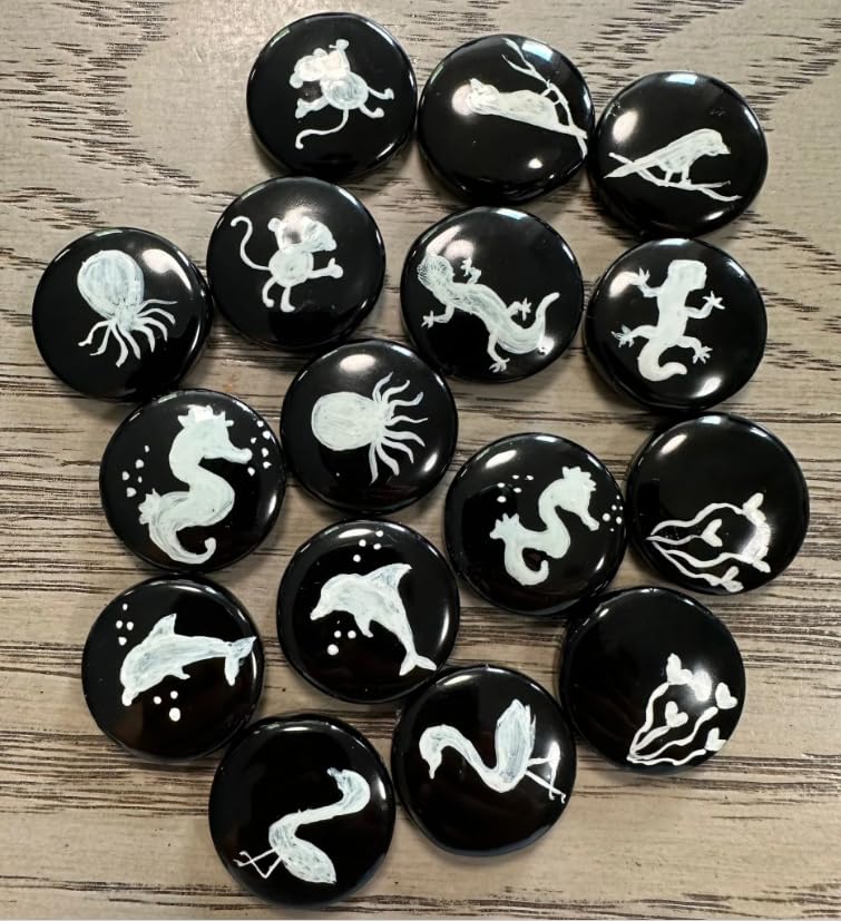 Tagua Bead Round Coin Shape with Animal Pattern Handpainted | 2 cm. Approx. Sustainable Jewelry Making Supplies | 16 Tagua Seed Beads