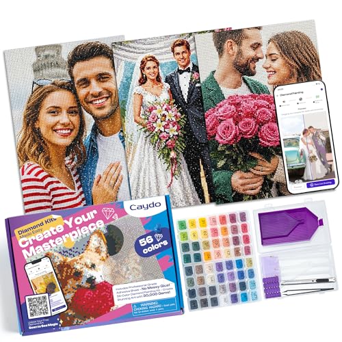 Caydo 3 Pack Quick Custom Diamond Painting with Design App - Create Personalized Diamond Art from Photo Includes 30 000PCS Diamonds (56 Colors) A3 Canvases & Full Tools |No Long Wait