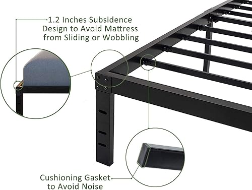 Miniatura 4 de 45MinST Marco de cama de plataforma de 18 pulgadas, base de colchón de fácil montaje, listones de acero resistente de 3000 libras, sin ruido, no