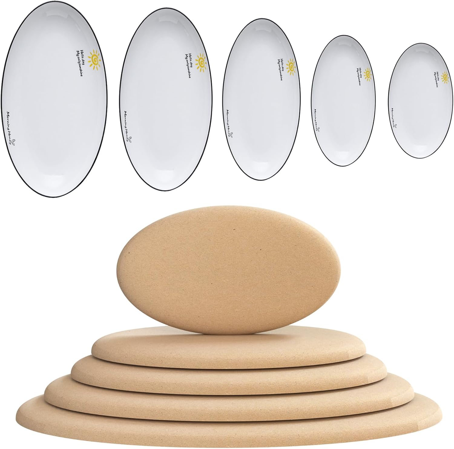 Oval Pottery Molds for Handbuilding - 5 Pcs Clay Slump Molds for Ceramic Plates, Brown, DB8-009