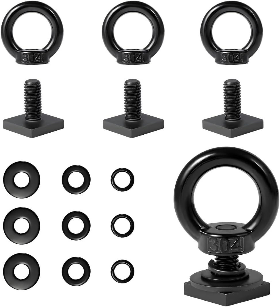 4 PCS T Track Mount Tie Down Anchor for Roof Rack, Heavy Duty 304 Stainless Steel M8 Tie Down Rings, T Bolt Eye Nut Anchor Point Kit for Holding Bungee Cord Rope Hook