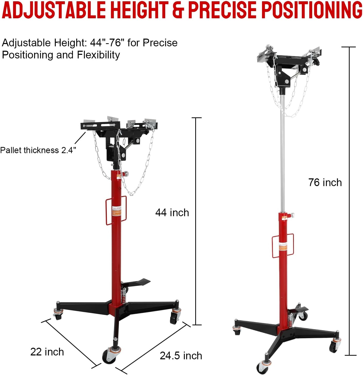 Hydraulic Transmission Jack 1660 LBS, 44"-76" Adjustable Telescoping Garage/Shop Vehicle Lift with Foot Pedal, 360° Swivel Solid Wheels for Auto Repair & Maintenance