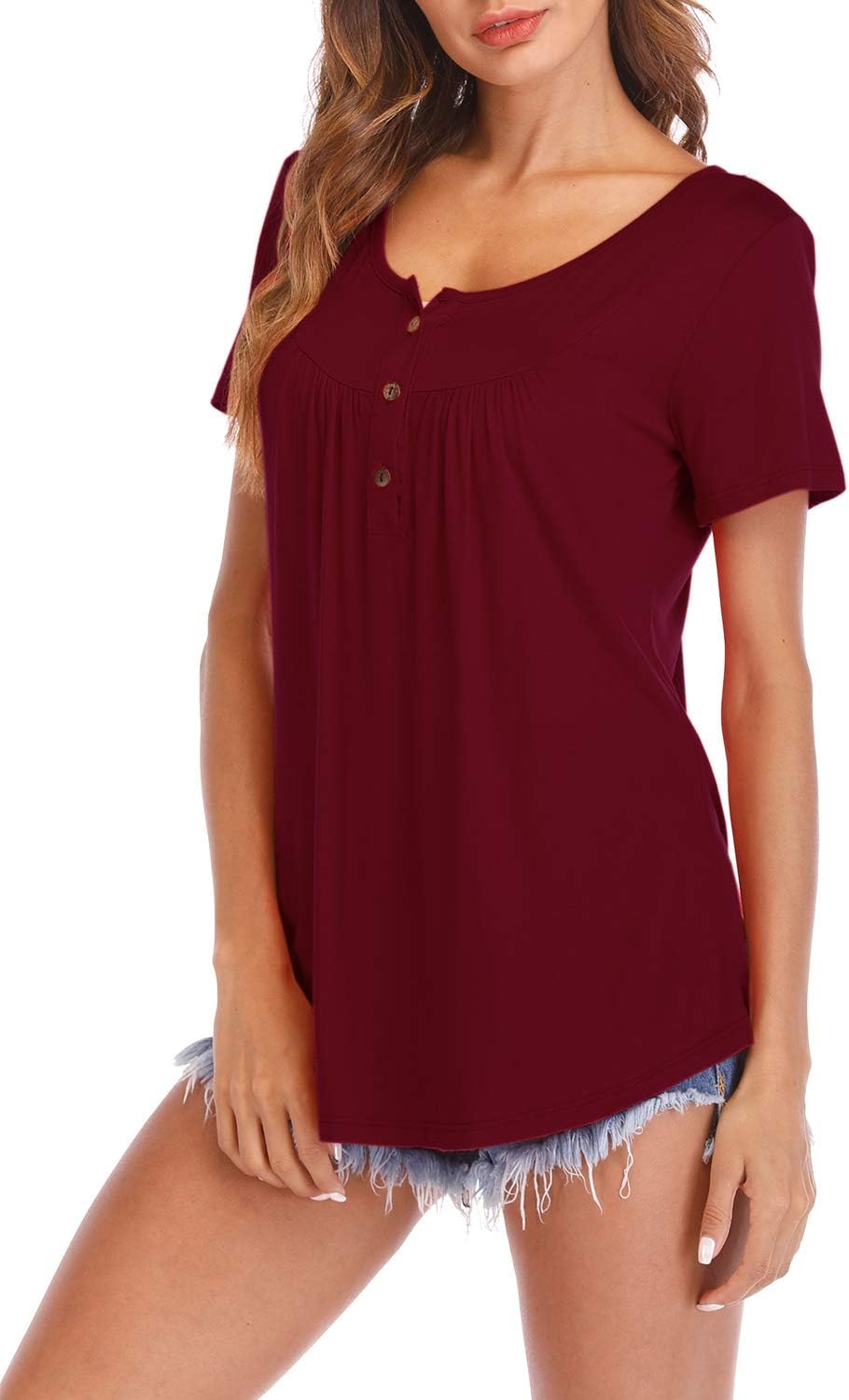 Women's Button Up Short Sleeve T-Shirt Casual Blouse Tunic Tops