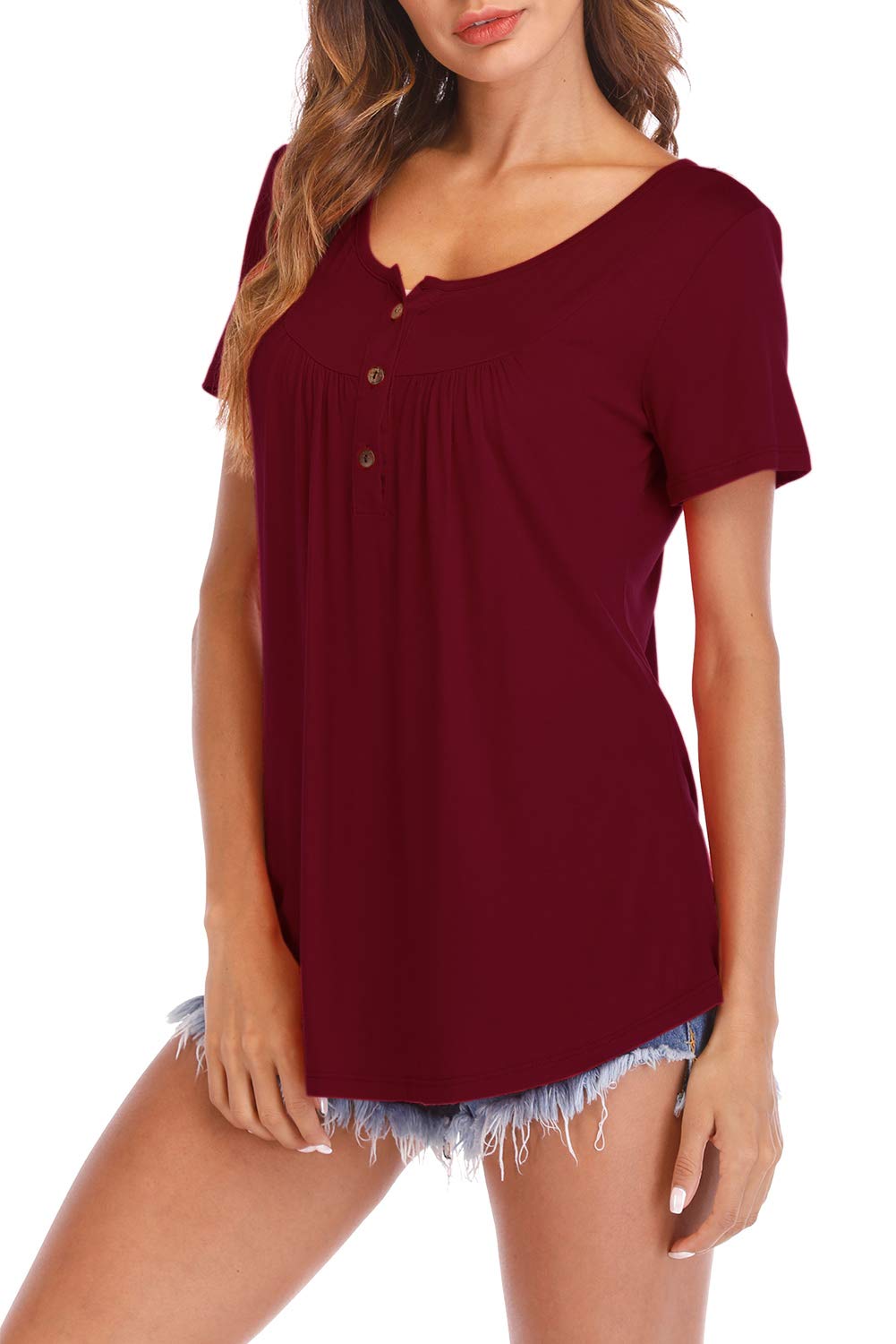 Women's Button Up Short Sleeve T-Shirt Casual Blouse Tunic Tops