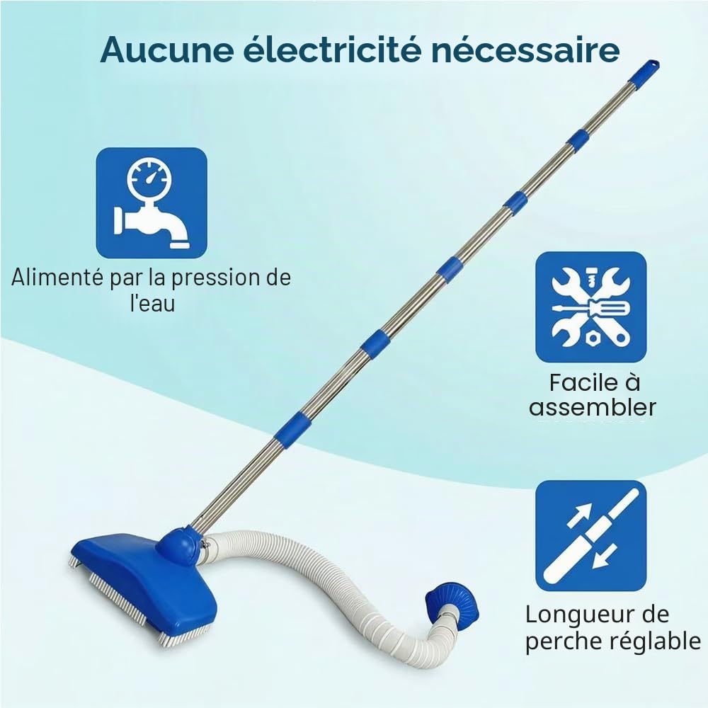 Nettoyeur de Sol de Piscine avec Tuyau Rétractable 350 cm, Aspirateur Piscine Gonflable, Aspirateur de Sol avec Tige Télescopique de 230 cm