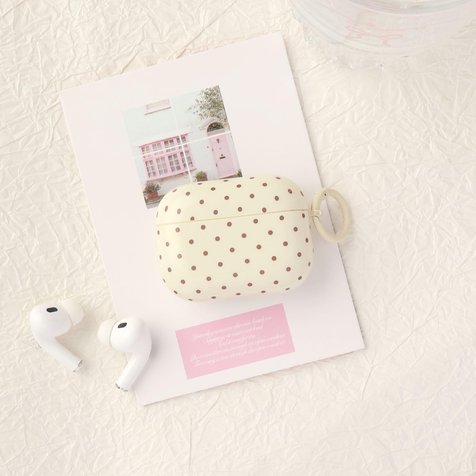 Coque pour AirPods 4 avec Kit de Nettoyage, Cute Fashion Polka Dot Motif Esthétique Design, Antichoc Porte - Clés Couvercle Soft Etui - Jaune