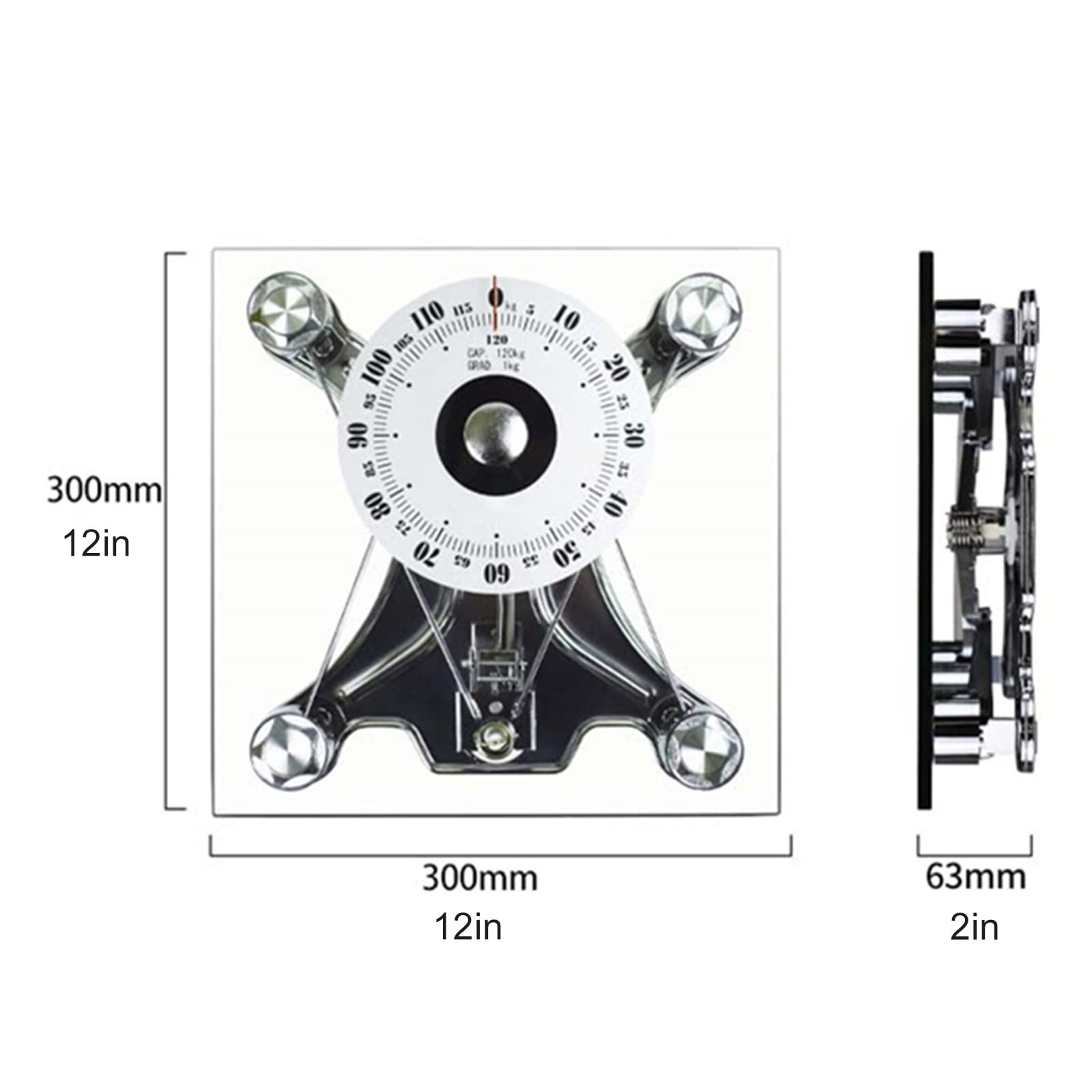Analoge Personenwaage/mechanische Waage, robuste Plattform aus gehärtetem Glas, analoges Zifferblatt, leicht ablesbar, der Fehler kann angepasst Werden, 120 kg Kapazität (Size : Square)