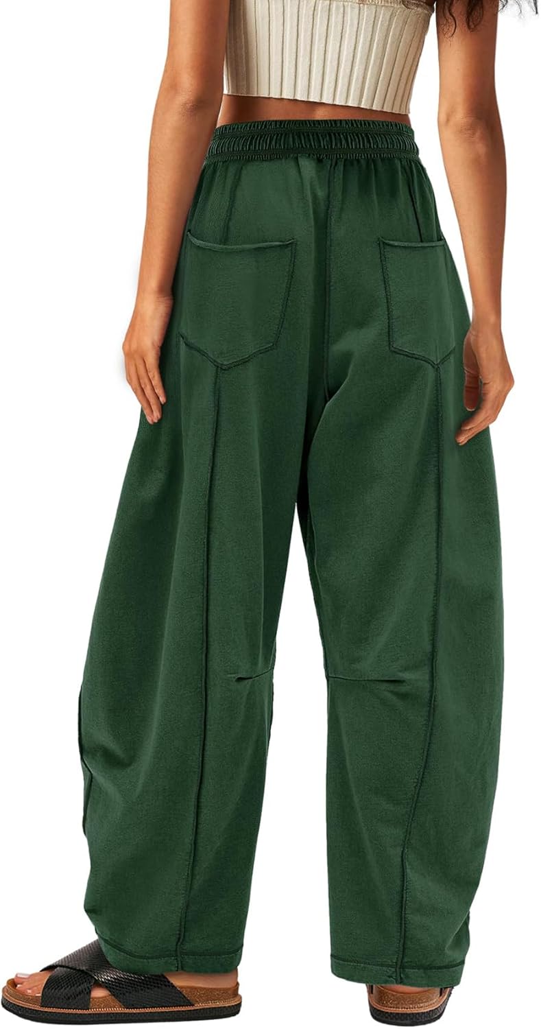 Womens Barrel Pants Drawstring Waist Wide Leg Sweatpants Baggy Track Pant Lounge Pants Trousers - Image 2