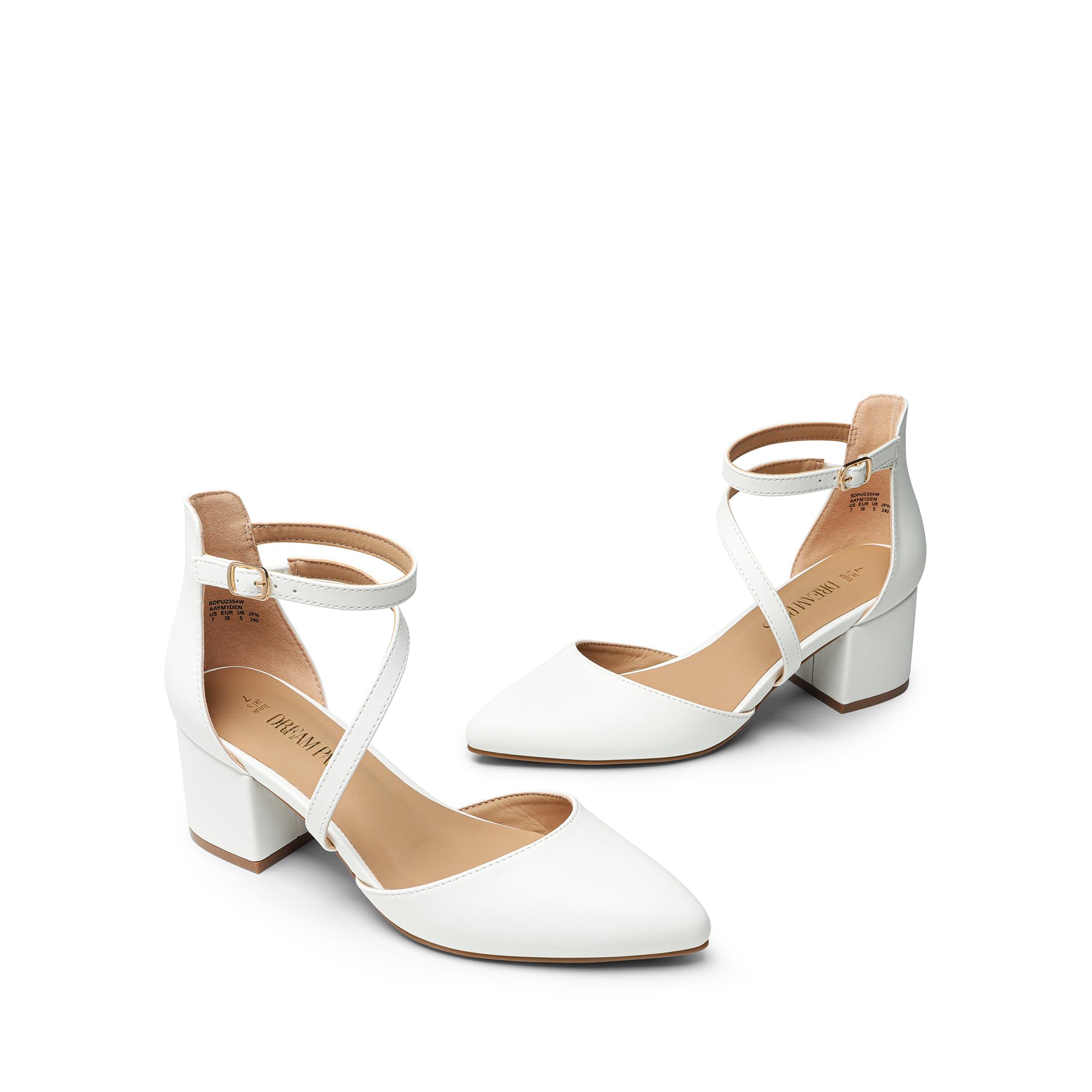 DREAM PAIRS Damen-Pumps mit geschlossenem, spitzem Zehenbereich und niedrigem Blockabsatz, Knöchelriemen, Hochzeitsschuhe, Elegante Schuhe