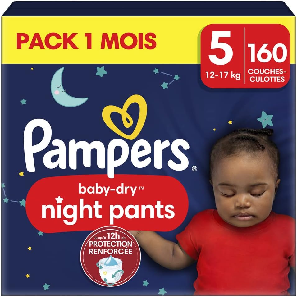 Pampers BabyDry Night Pants, Taille 5, 160 Couches, 12kg 17kg