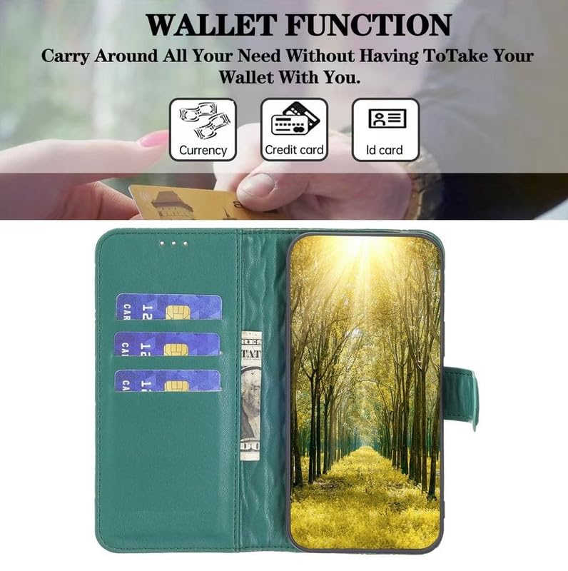 Image of TROUNCE Quilt Magnetic Closure Shock Proof Flip Case Back Cover with Card Holder Wallet - Green for Samsung Galaxy S20 6.2