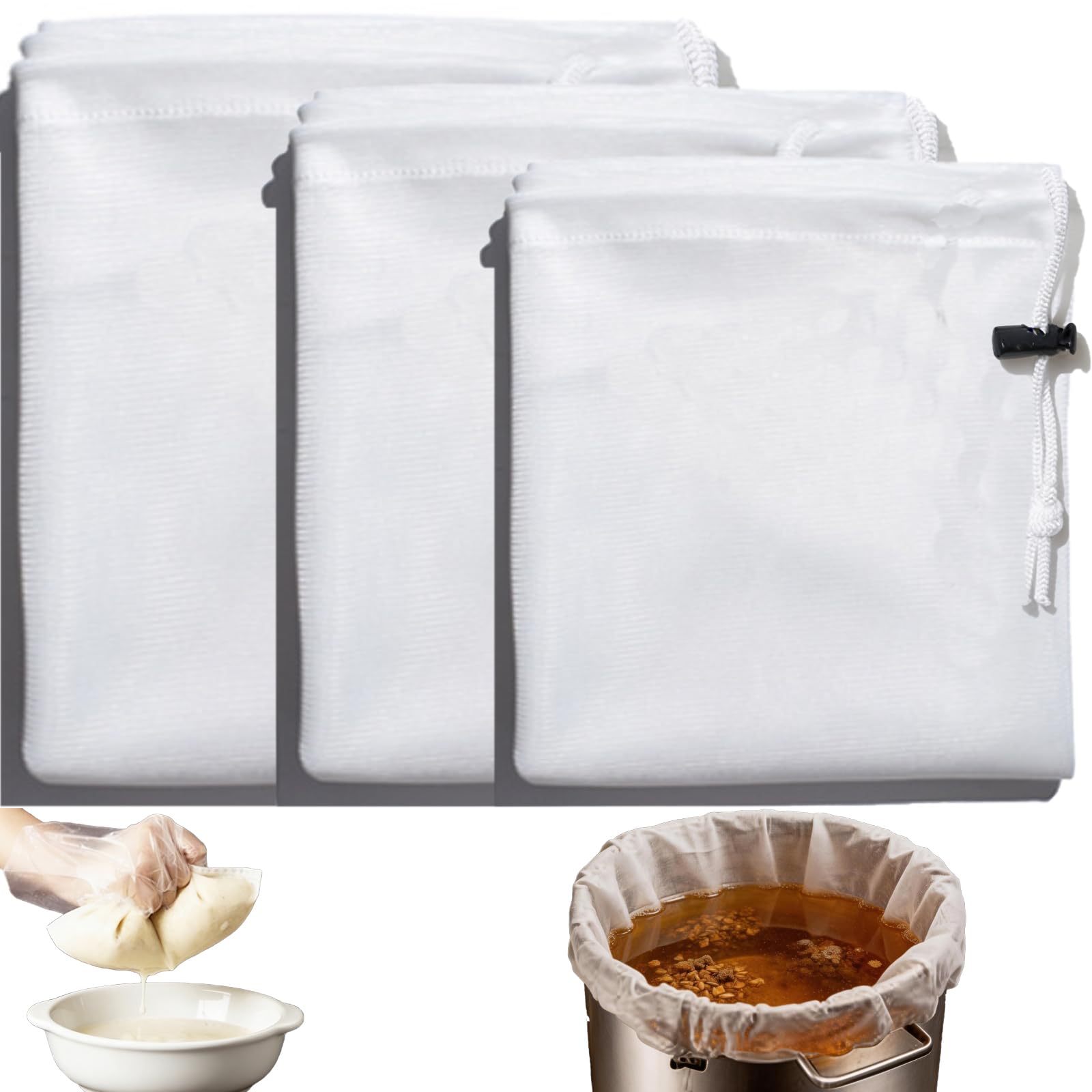 3 PCS Muslin Bags for Cooking, Durable Juicer Bags, Practical Muslin for Jam Making, Fine Mesh Strainer Bag Suitable for Brewing Apples Grains Fruits Grapes
