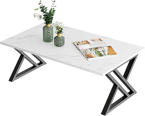 Miniatura 10 de Mesa de Centro para Sala de Estar Mesa Central Blanca, Mesa de Té Rectangular Simple y Moderna de Mármol Sintético con Marco de Metal Dorado Mármol