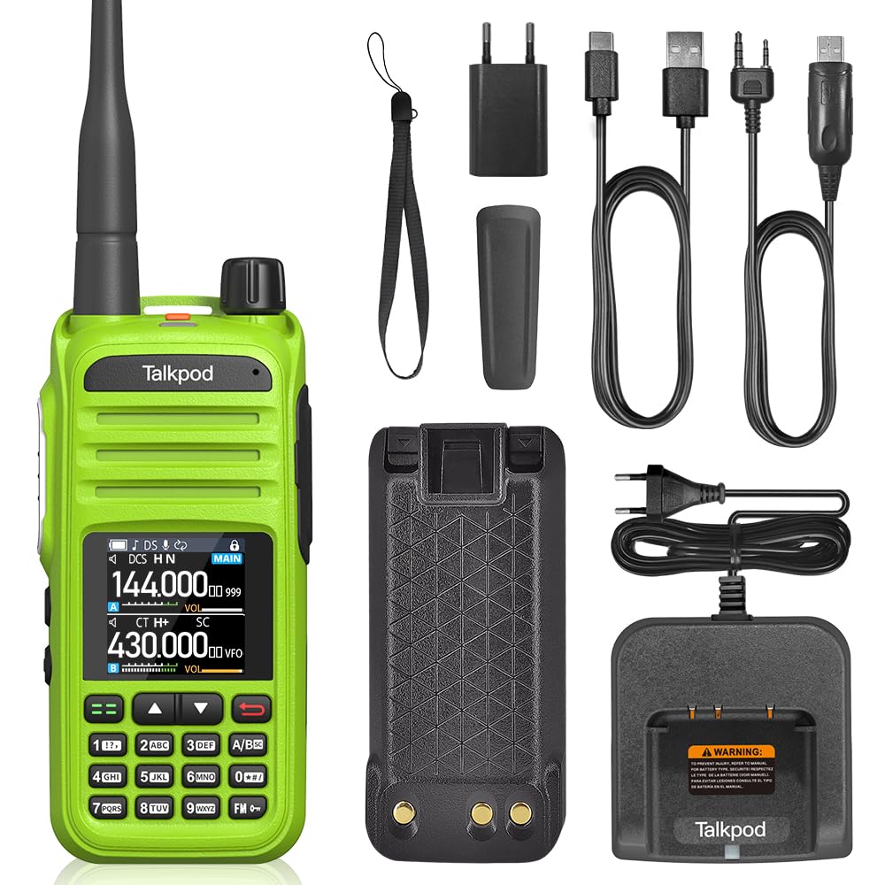 Talkpod A36plus 8W Dualband-Funkgerät mit 3200mAh Akku, Handfunkgerät mit großer Reichweite für Erwachsene Walkie-Talkies Inklusive komplettem Kit (Grün)