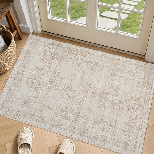 Luxturiy Washable 2x3 Neutral Vintage Area Rug (Brown)